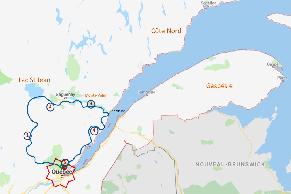 Carte raid Motoneige - Raid du Saguenay